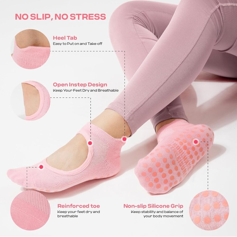 COOLMATE Pilates Socks with Grips for Women, Yoga Socks, Crew Non Slip Women for - Picture 4 of 8